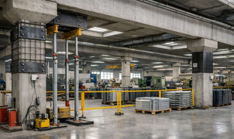 Capannone industriale operativo durante interventi strutturali programmati