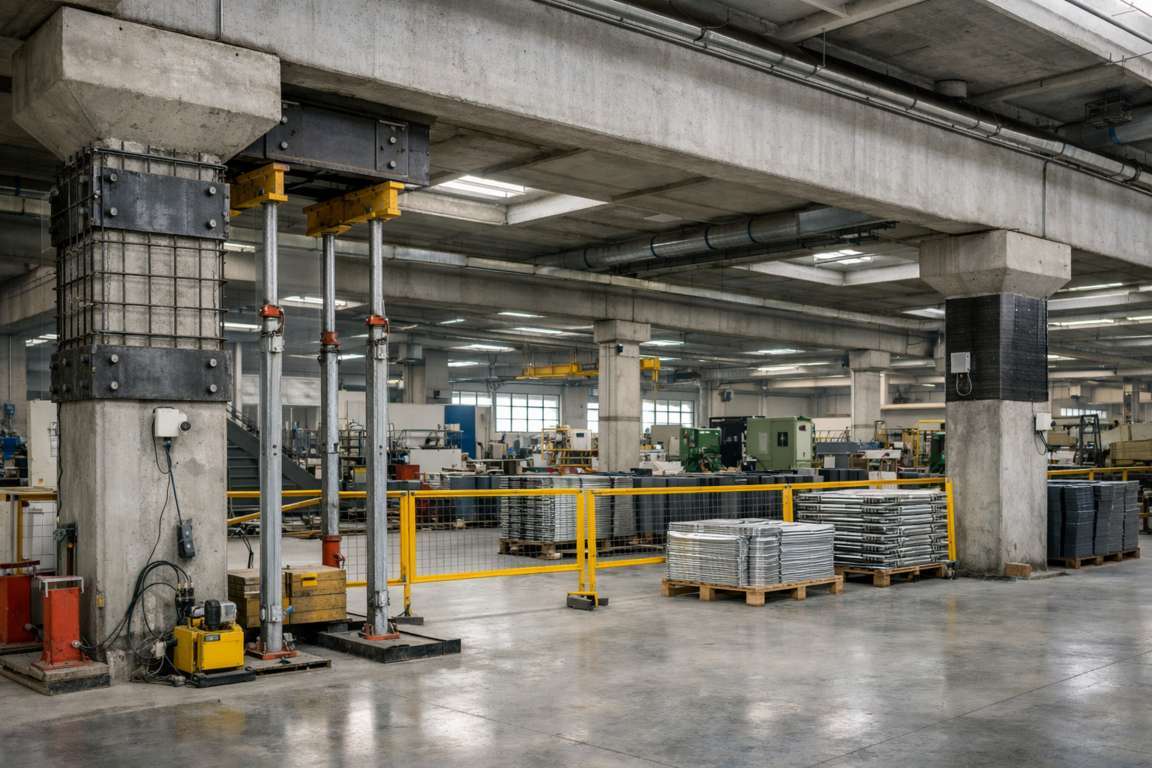 Capannone industriale operativo durante interventi strutturali programmati