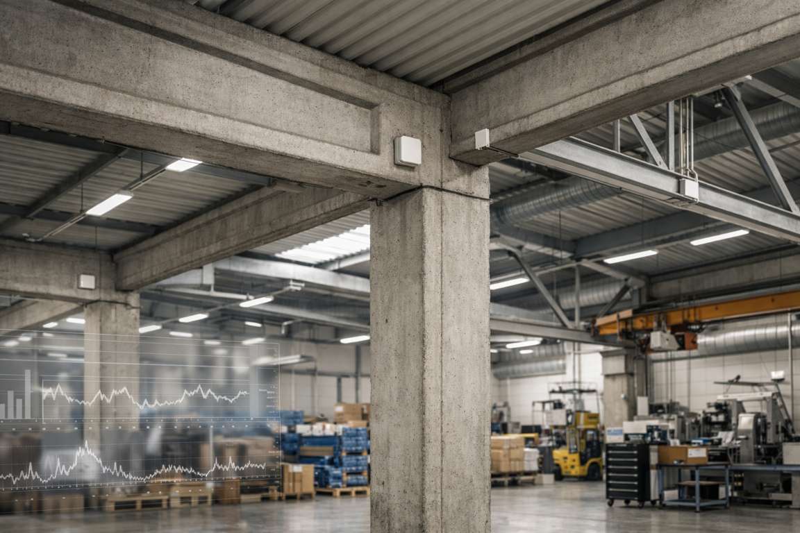 Monitoraggio strutturale predittivo con sensori su edificio industriale