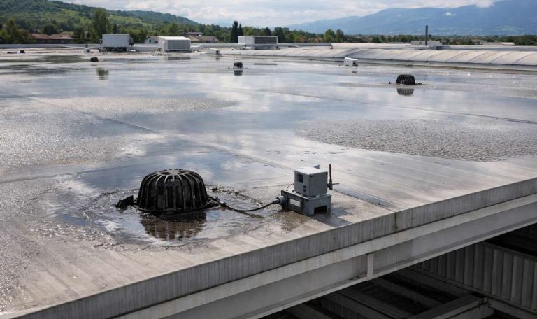 Sovraccarico da accumulo d'acqua sulla copertura di un capannone industriale