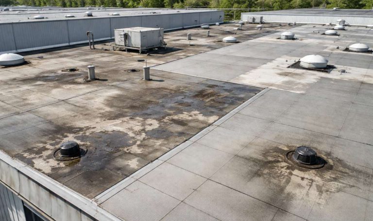 Segni di deterioramento su copertura di capannone industriale