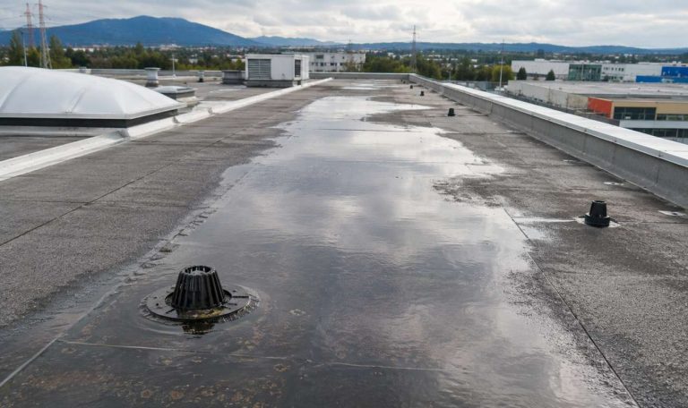 Accumulo di acqua su tetto di capannone industriale