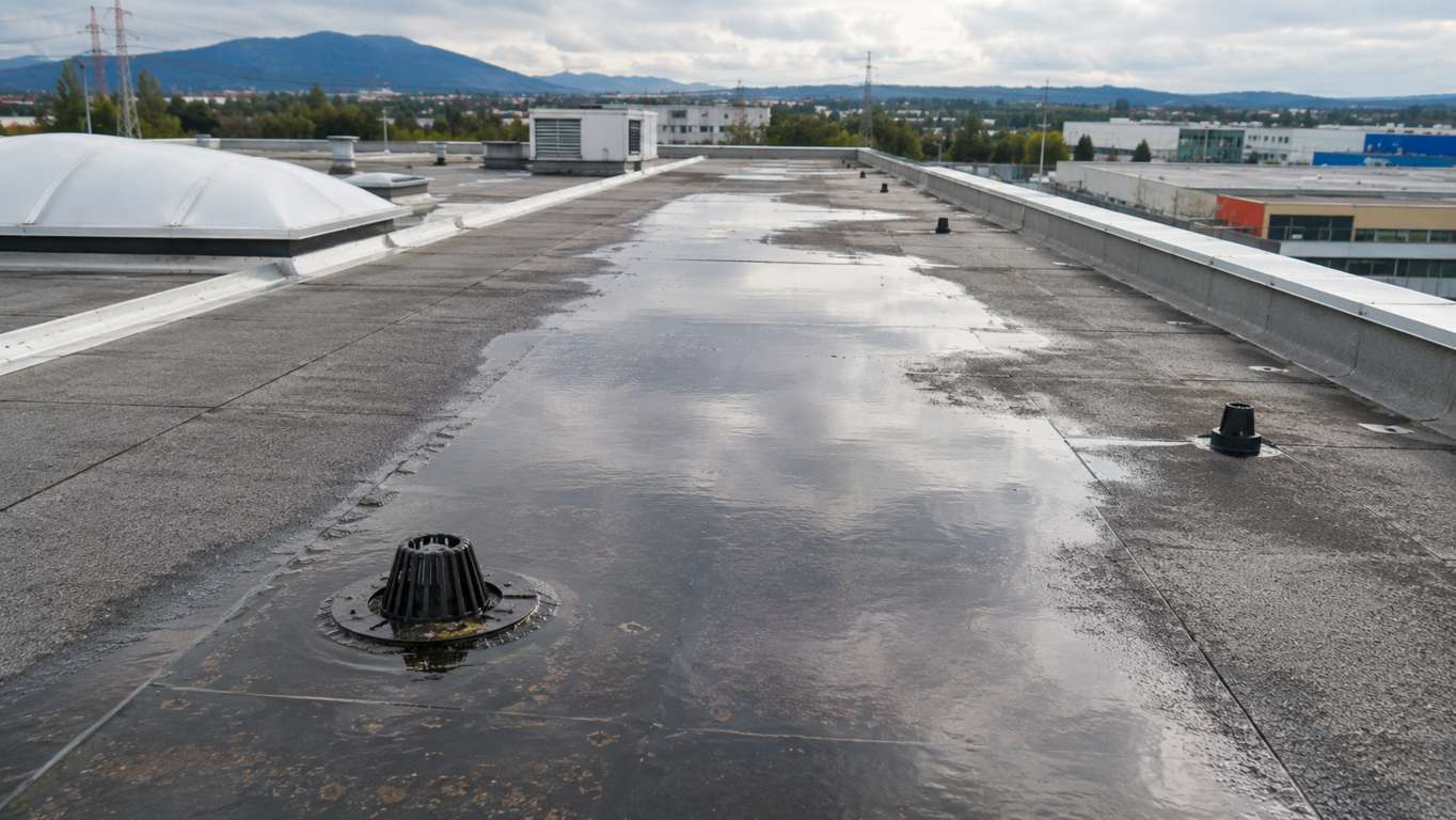Accumulo di acqua su tetto di capannone industriale