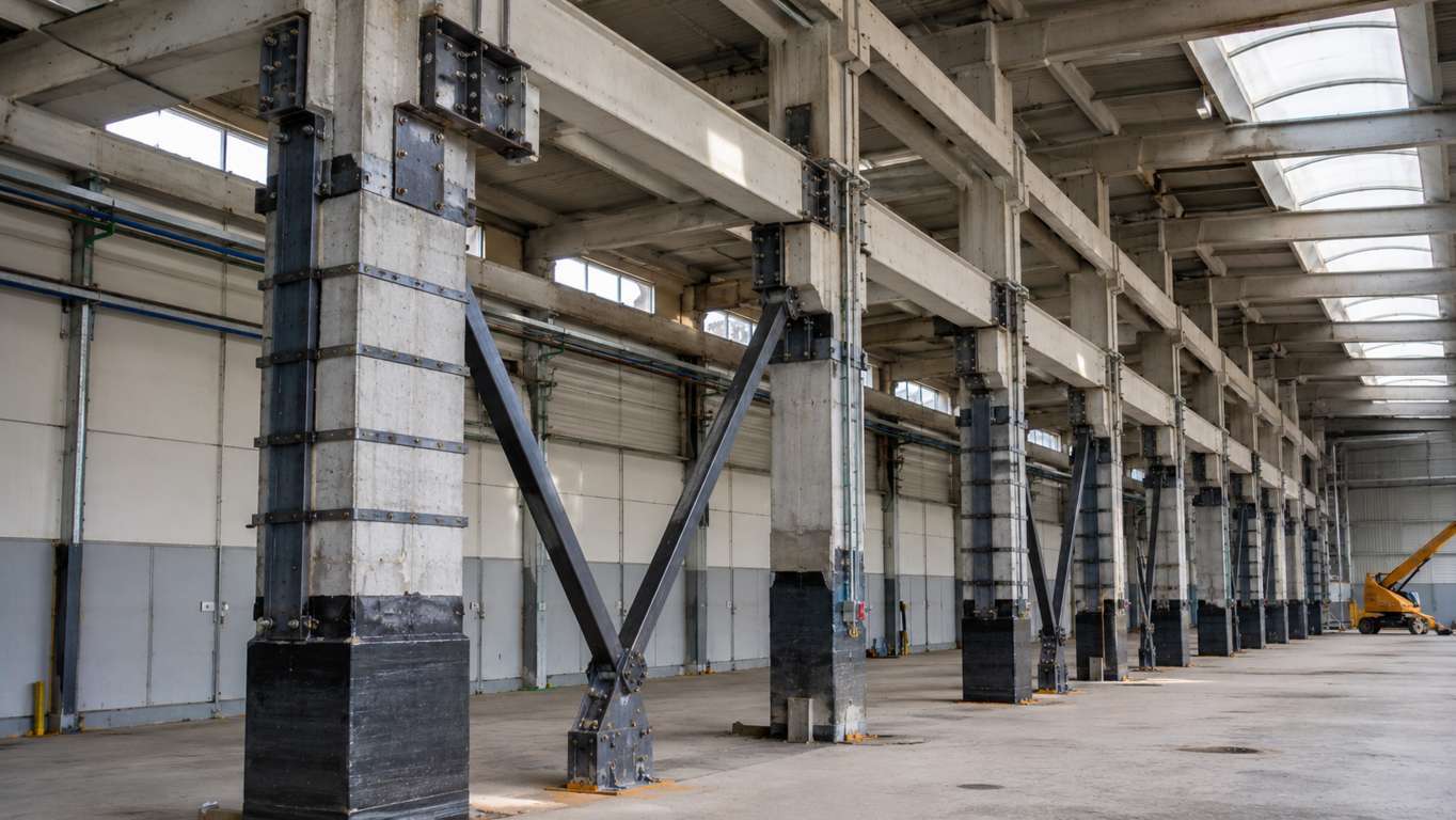 Lavori di miglioramento sismico su edificio industriale prefabbricato