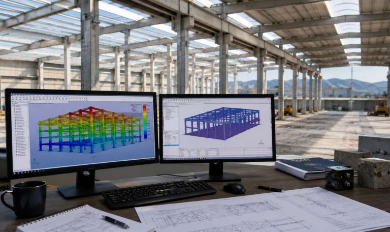 Modello FEM utilizzato per l'analisi strutturale di un capannone industriale