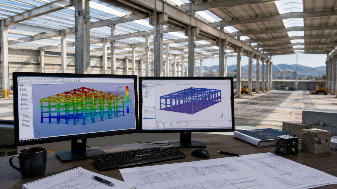 Modello FEM utilizzato per l'analisi strutturale di un capannone industriale