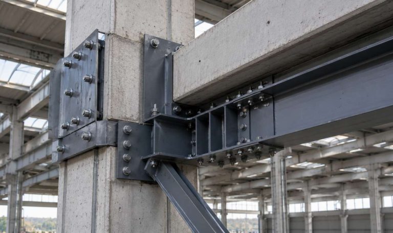 Collegamento strutturale tra pilastro e trave in edificio industriale prefabbricato