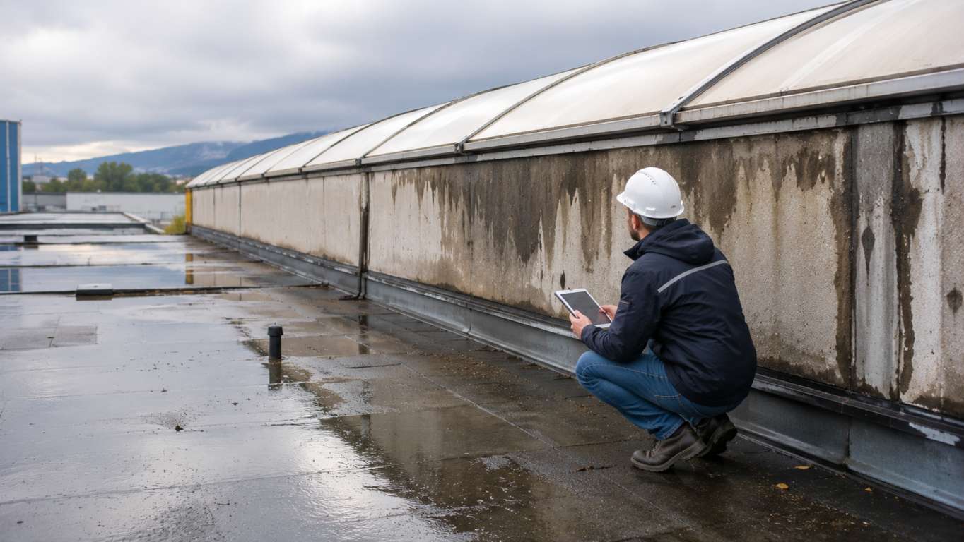 Controllo tecnico di infiltrazioni in una copertura industriale