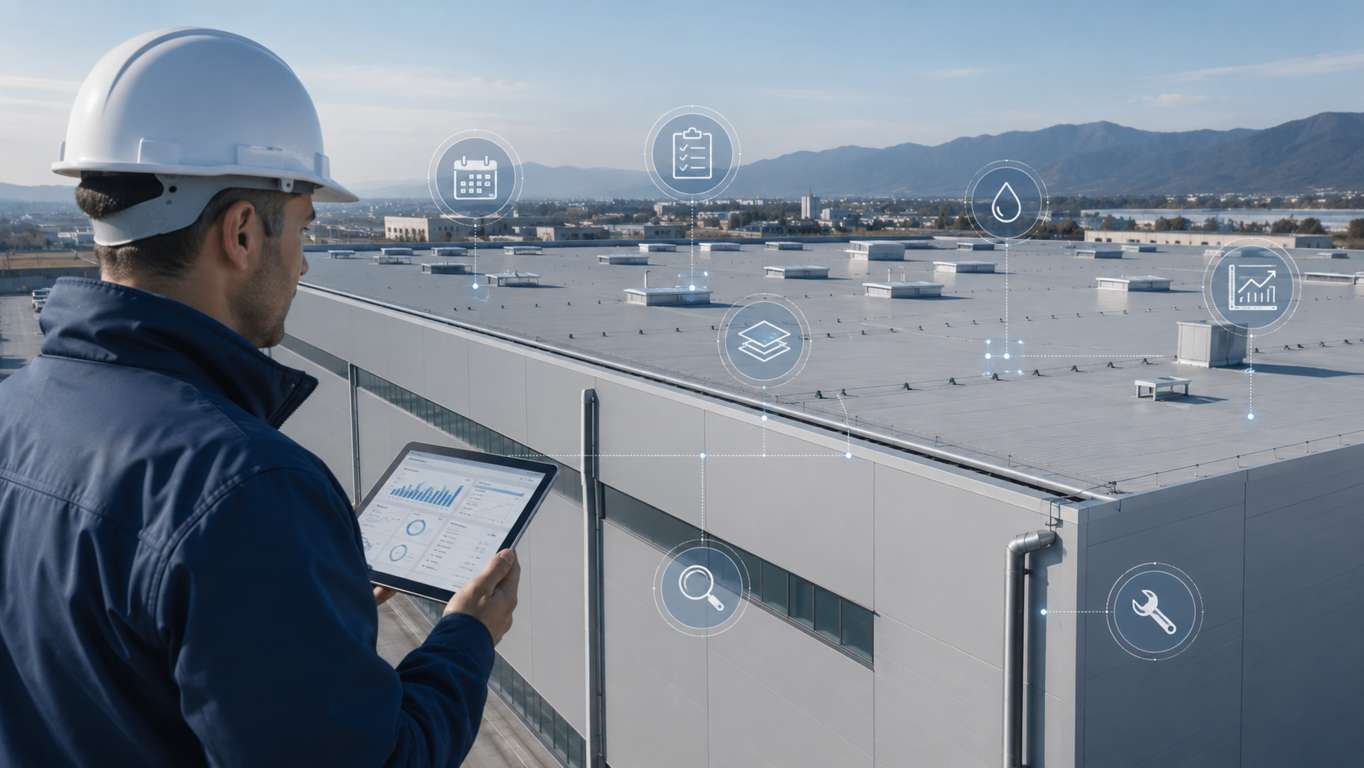Tecnici pianificano gli interventi di manutenzione di un capannone industriale