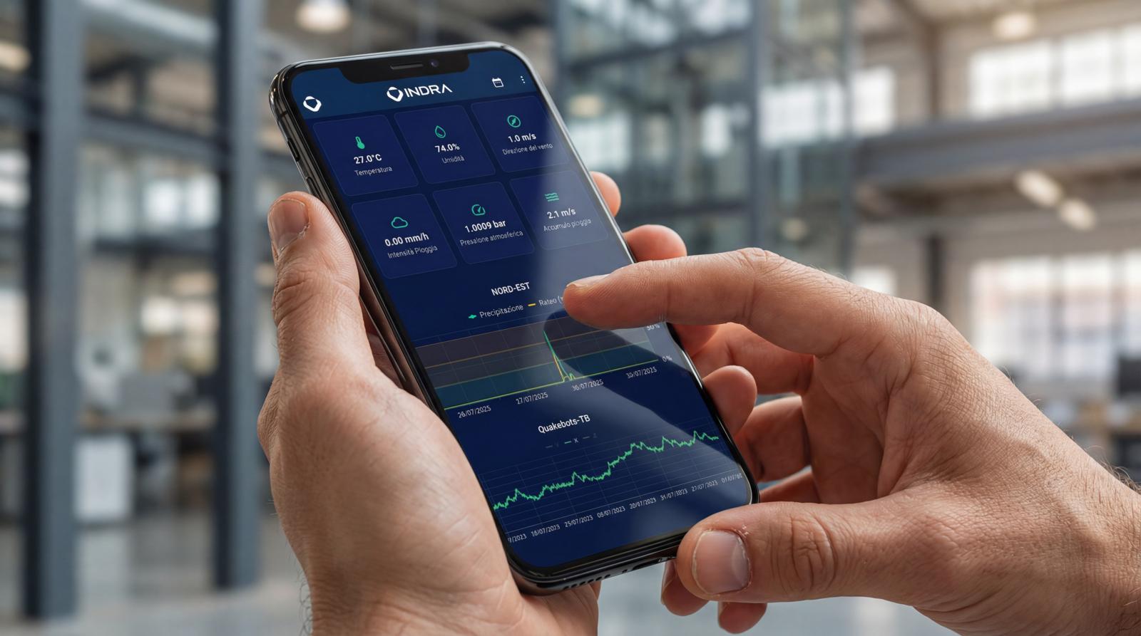 Applicazione INDRA per il monitoraggio predittivo delle coperture Applicazione mobile INDRA utilizzata per controllare i dati di una copertura industriale